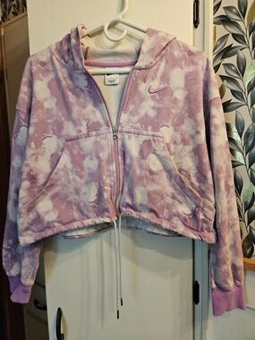 Nike Cropped Tie-Dye Zip Hoodie - Lavender White